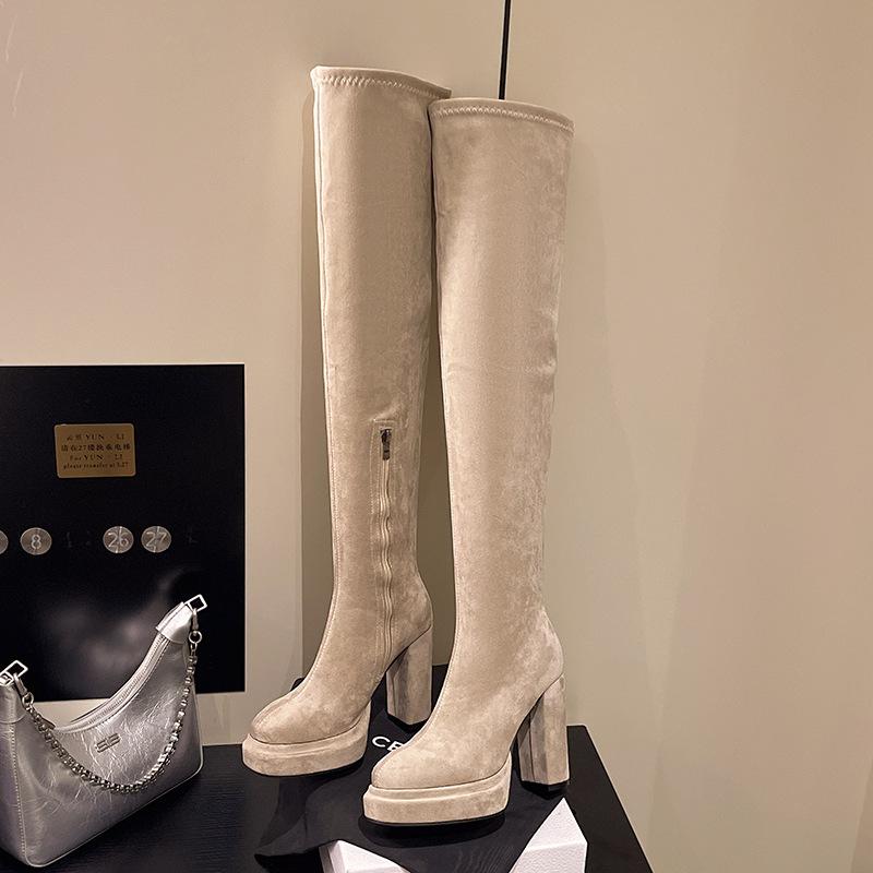 New versatile child autumn and winter European and American elastic boots fashion knee boots high heel thick sole waterproof table thick heel