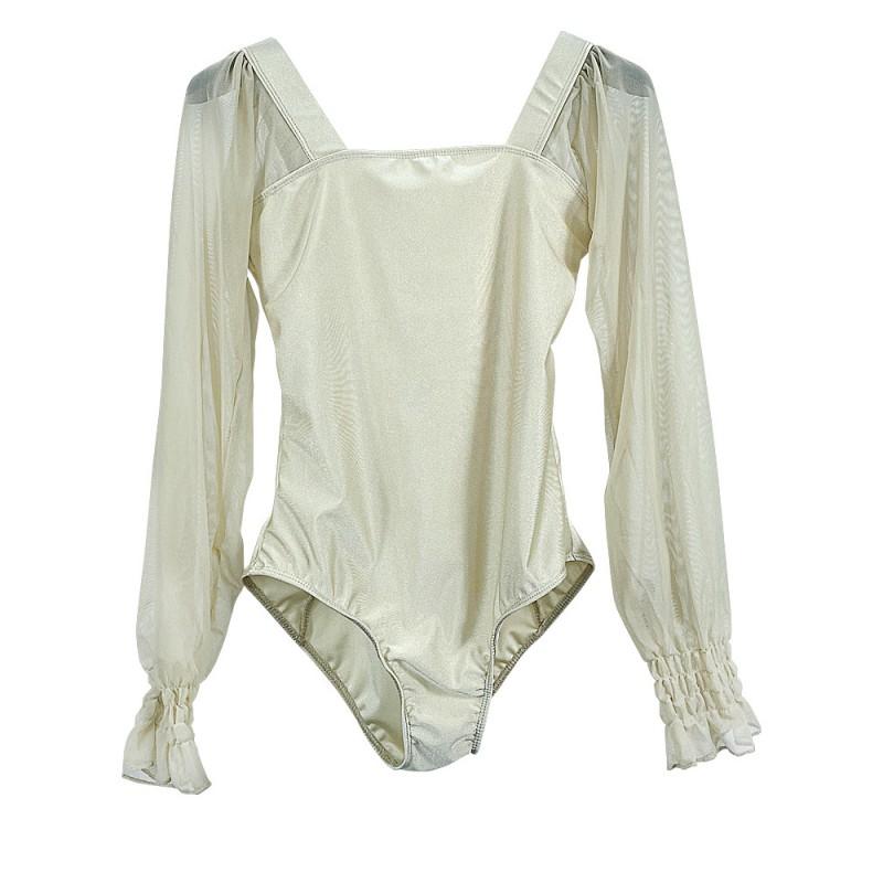 Womens Ballet Leotard White Stretch Dancewear Contemporary Chinese Dance Aerial Yoga Fitness Training