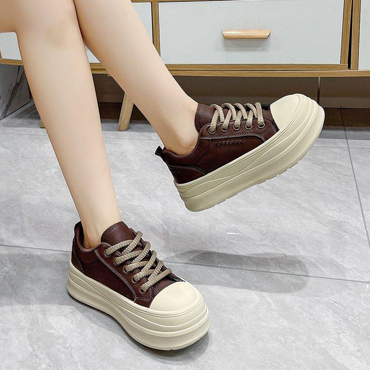 2026 Autumn Single Shoes Platform Plush Board Shoes Heightening Casual Sports Shoes Lace-up Women's Shoes