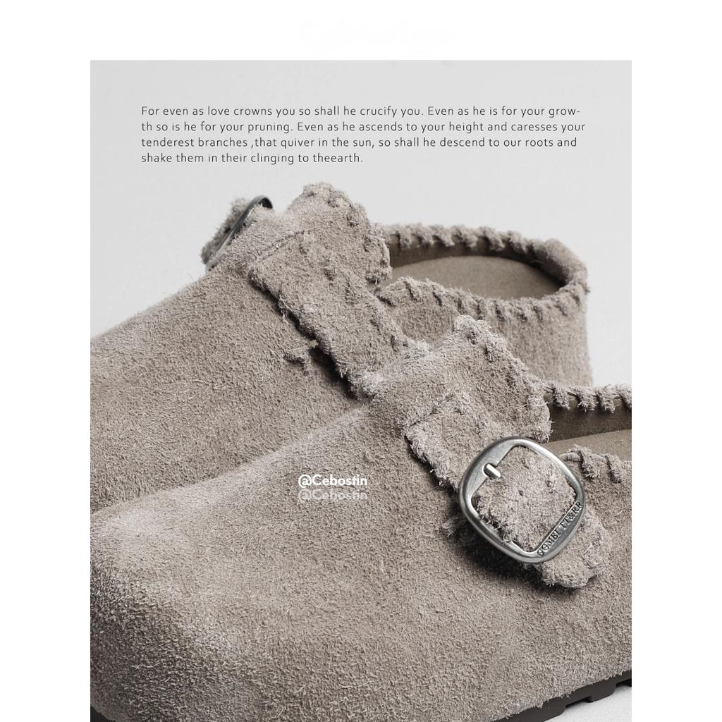 Baotou drag 5cm heightened version of beef reverse velvet Birken half slippers women's one pedal 2025 new thick-soled Muller shoes