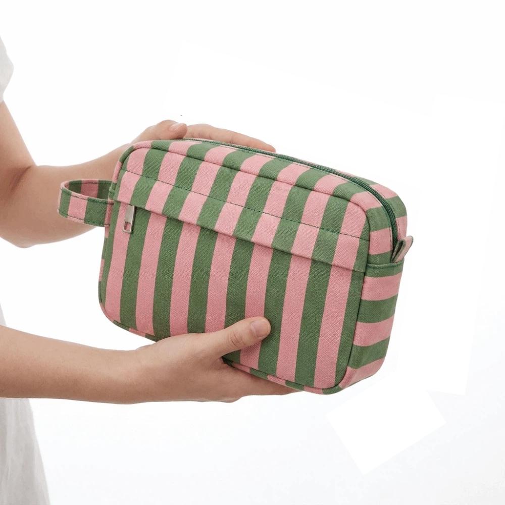 Zipper Striped Makeup Bag Lightweight Cosmetic Pouch Ideal Gift Storage Bag  Business Trip