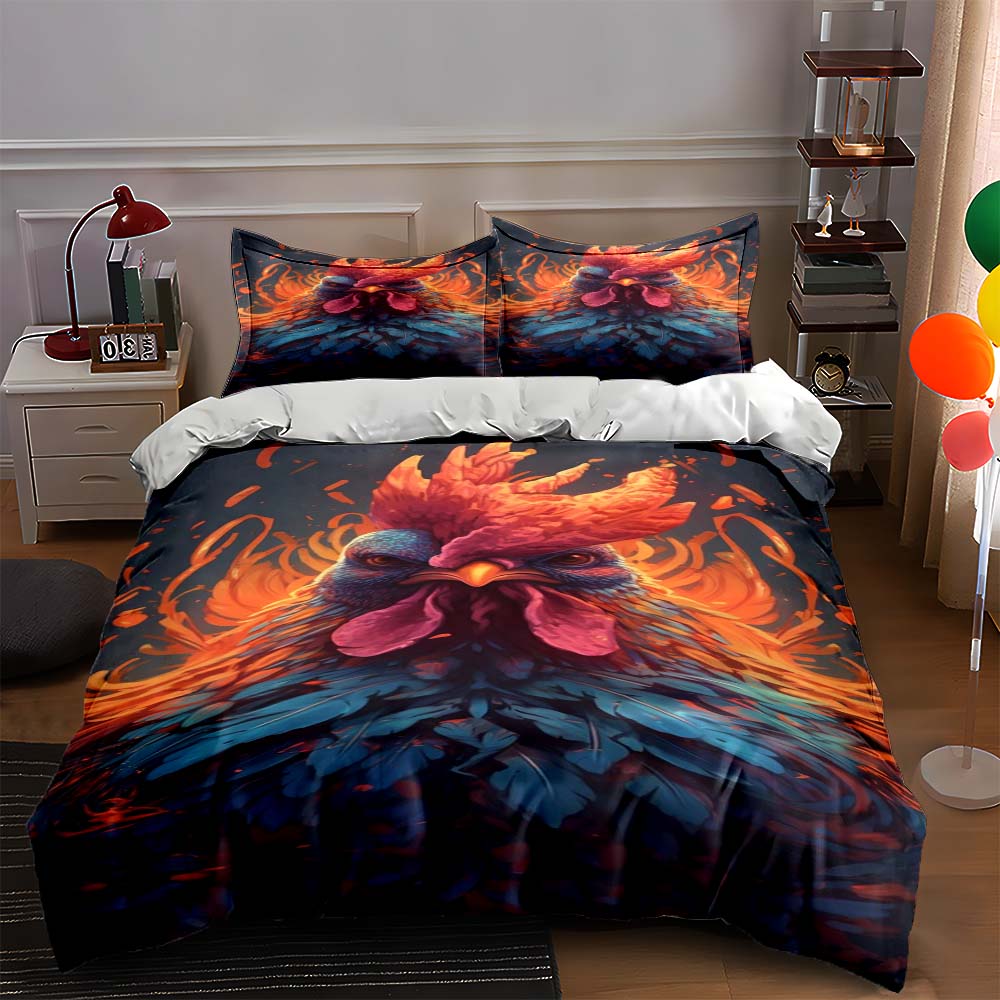 

Fiery rooster head illustration. Bedding sets Duvet cover sets Duvet covers Pillowcases(1 * Duvet Cover 2 * Pillowcases, without duvet insert) 135x200cm
