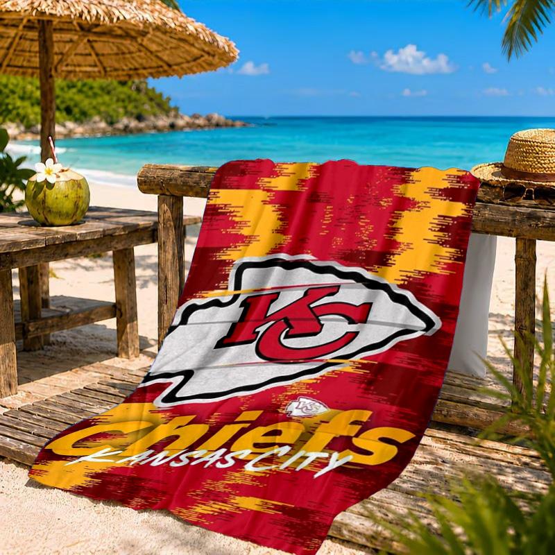 City Chiefs Emblem Printed Microfiber Beach Towel, Soft And Absorbent, Quick-Dry, Ideal for Summer Travel, Beach Essential, Swimming Pool