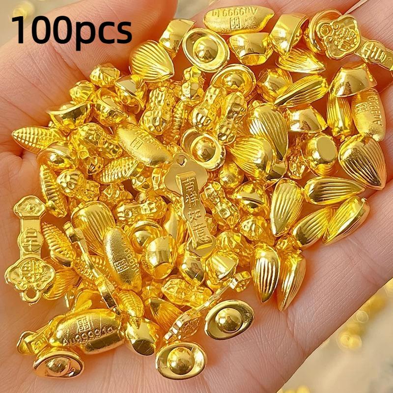 Mini Wealth Luck Charms 100PCS Gold Ingots Small Gold Dollars for DIY Craft Bag Pendant Accessory Home Living Room Decor