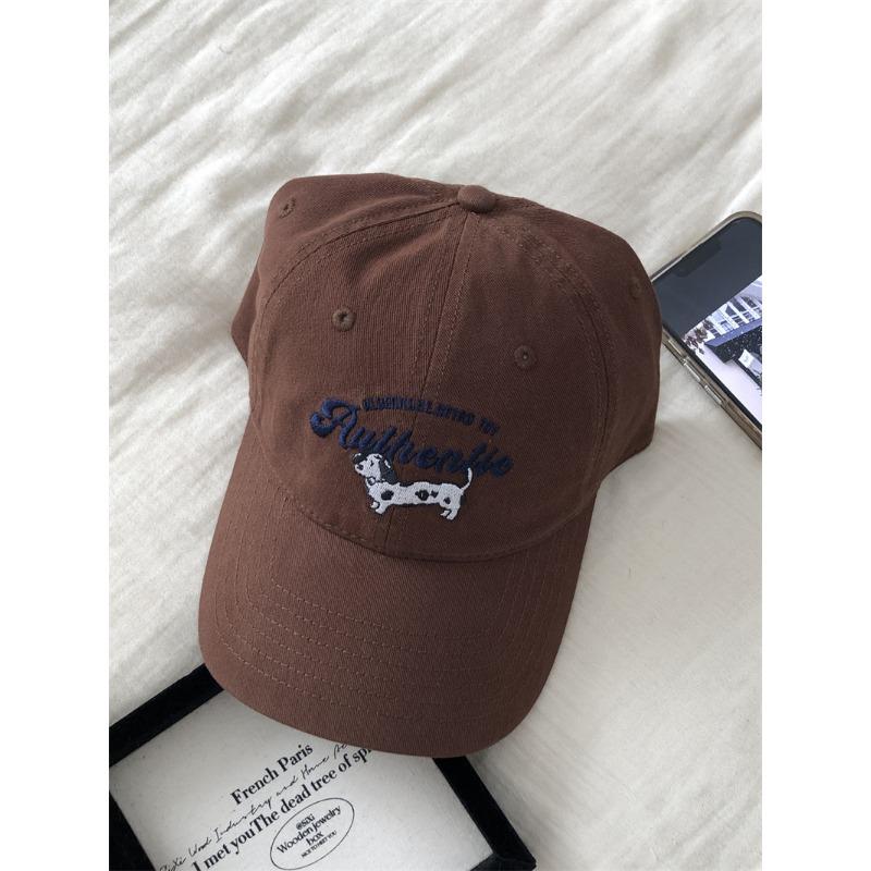 Vintage Spotted Dog Embroidered Baseball Cap Children Spring Summer Versatile Street Plum Color Cap Tide