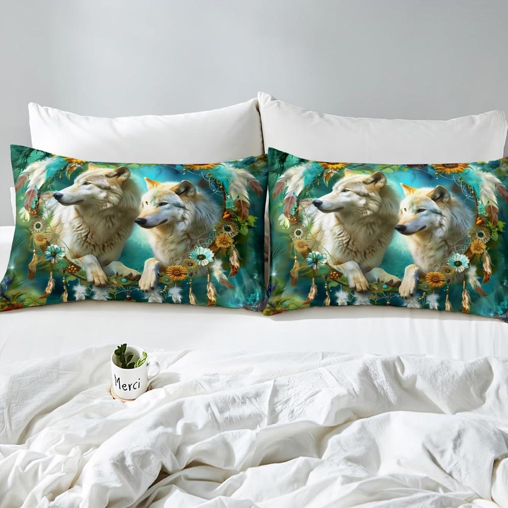 Wolf Duvet Cover Twin Dream Catcher Bedding Set for Kids Boys Girls Wild Adventure Comforter Cover Wild Animals Bedspread Cover