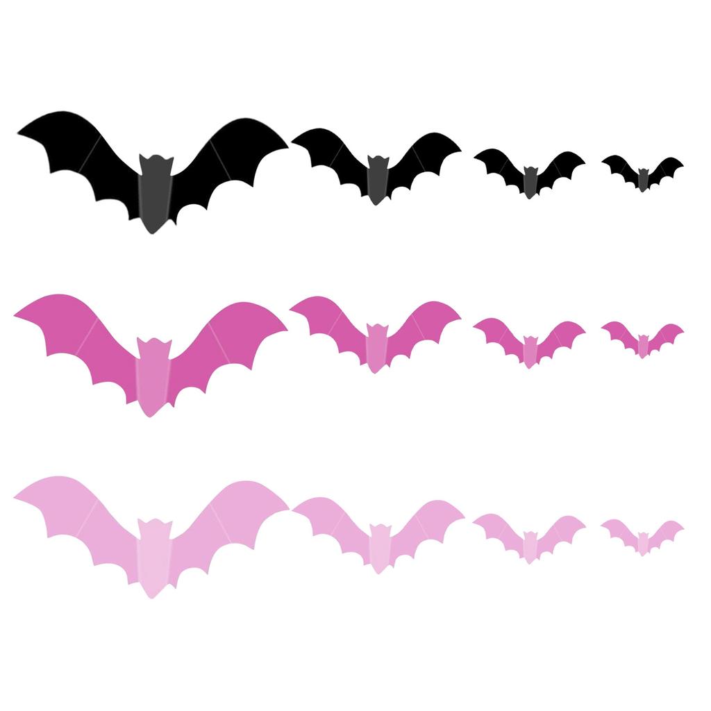 Pinks Bats For Wall Halloween 3D Bats Blush And Black DIY Wall Decal Bathroom Indoor Cute Pastels Halloween, PVC Door Bats Stickers For Home (48pcs)