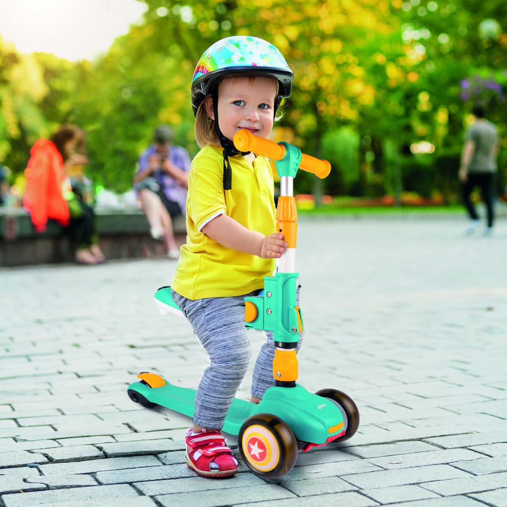 Three-Wheeled Scooter With Seat For Children 2 In 1, Adjustable Brake