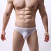 Men Sexy Briefs Mid-rise Ice Silk Thin Translucent Panties Elastic Waistband Solid Color U-Convex Underwear