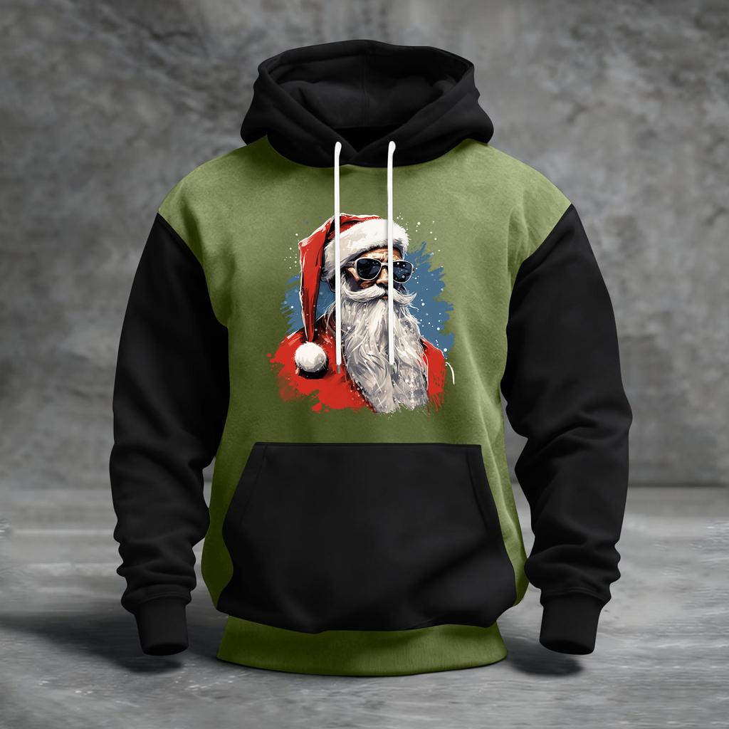 Men's Christmas Print Color Block Hooded Casual Sports Comfort Sweatshirt