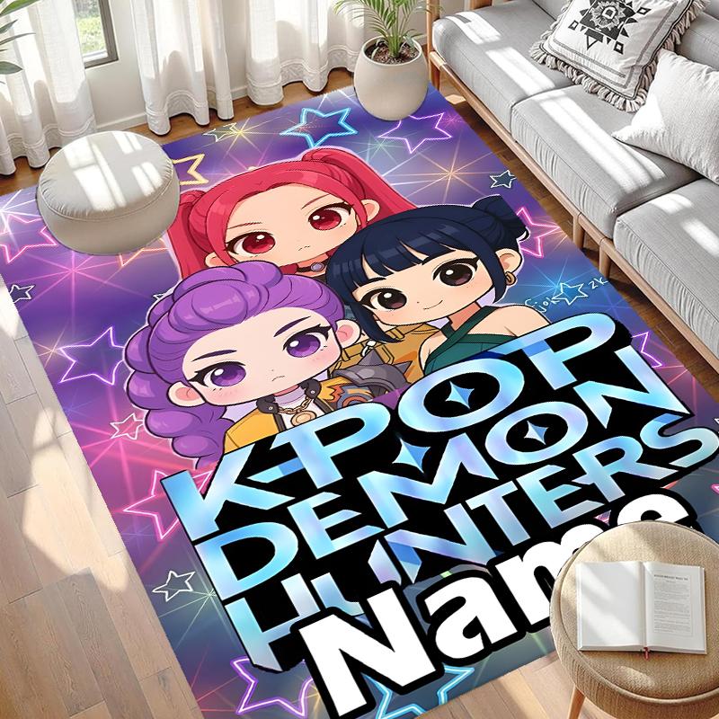 Custom Name Personalized KPop Demon Hunters Print Carpet, Versatile Home Decor Rug, for Playroom, Apartment, Balcony, Entryway, Hallway Gift