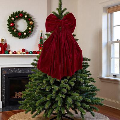 Weihnachtsschleife Baumspitze Ornament Burgunder Samt Kranzschleifen Weihnachten Hängendes Band Geschenkschleifen für Feiertags-Hauswand Außen Innen Party