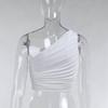 Summer Soild Color Slim One Shoulder Crop Top Pleated Vest Short Shirring Ladies Short Tank Top