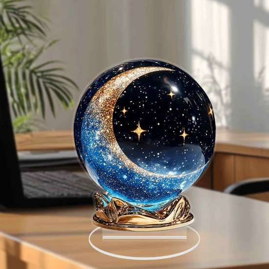 Decorative Acrylic Spheres Moon Star/Fairy Crystal Ball Ornament, Sphere for Bedroom Living Starry Sky Gifts Room Desk Decor, Exquisite Decoration