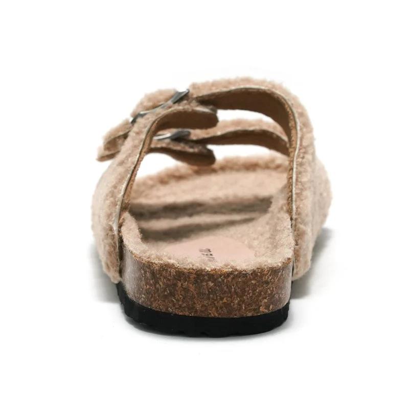 Fashion New Autumn and Winter Women's Cork Slippers Lamb Cashmere Women's Sandals Wear Casual Warm Home Slippers