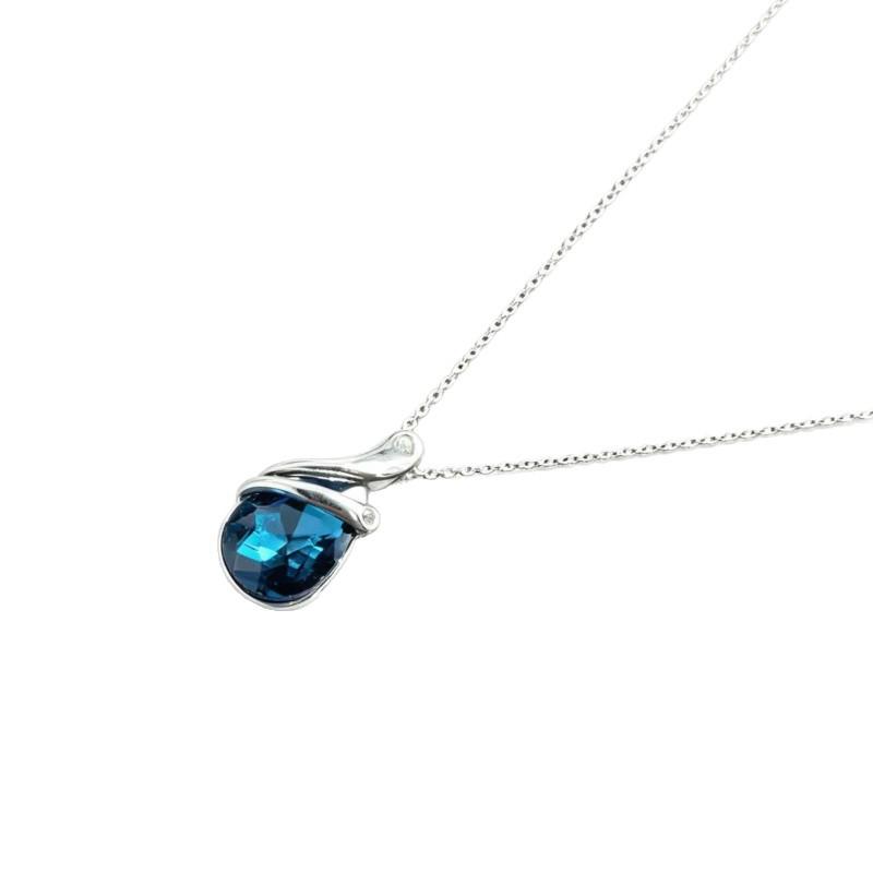 Elegant Blue Crystal Water Drop Necklace with Cubic Zirconia Inlay - Versatile Clavicle Chain for Women