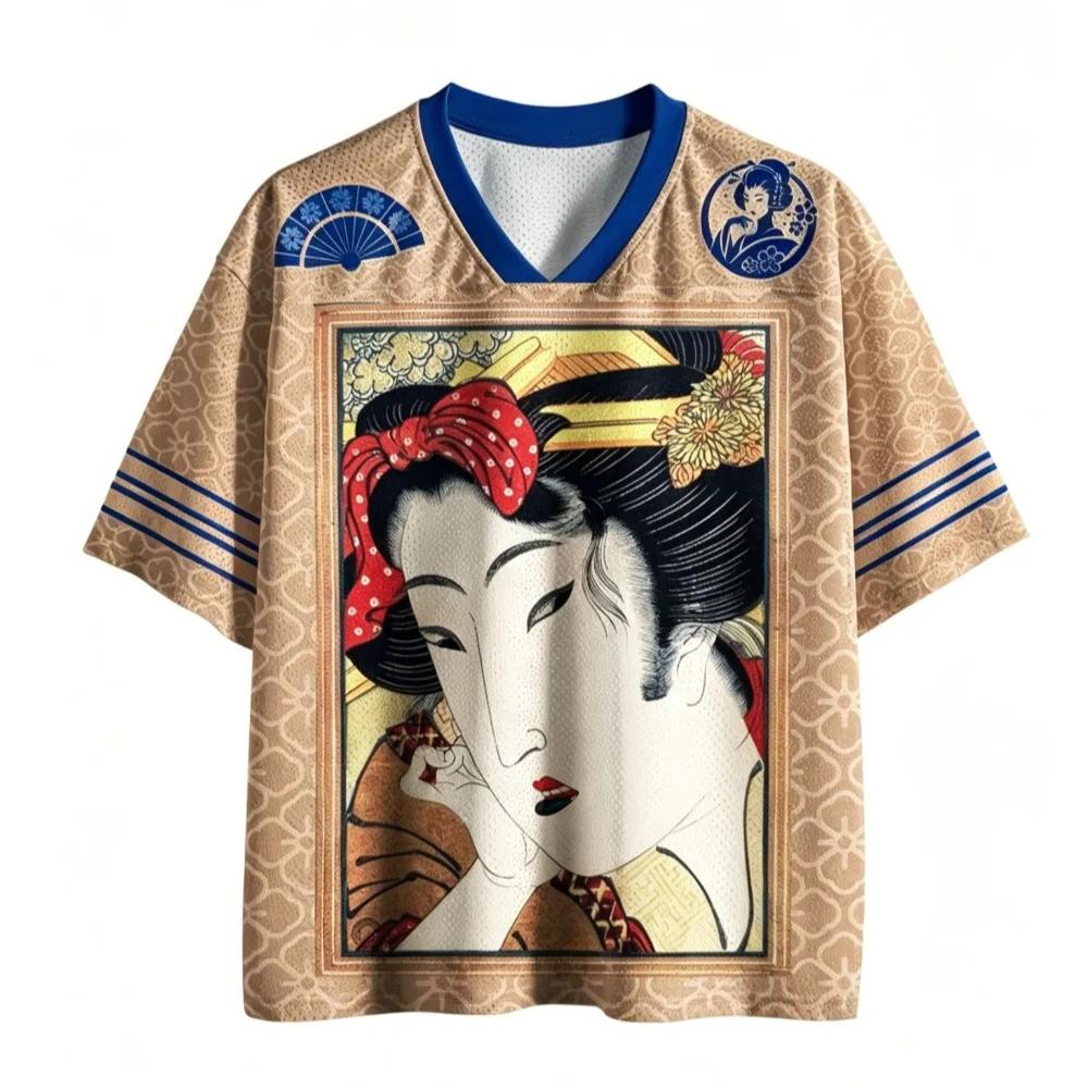 Harajuku Japanese-style Pattern 3D Print Sports Quick-dry Breatha V-neck T-shirt Outdoor Street Casual Fashion Tee