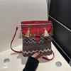 Women's Autumn/Winter Fashionable Single Shoulder Crossbody Bag Ethnic Style Simple Tassel Phone Bag