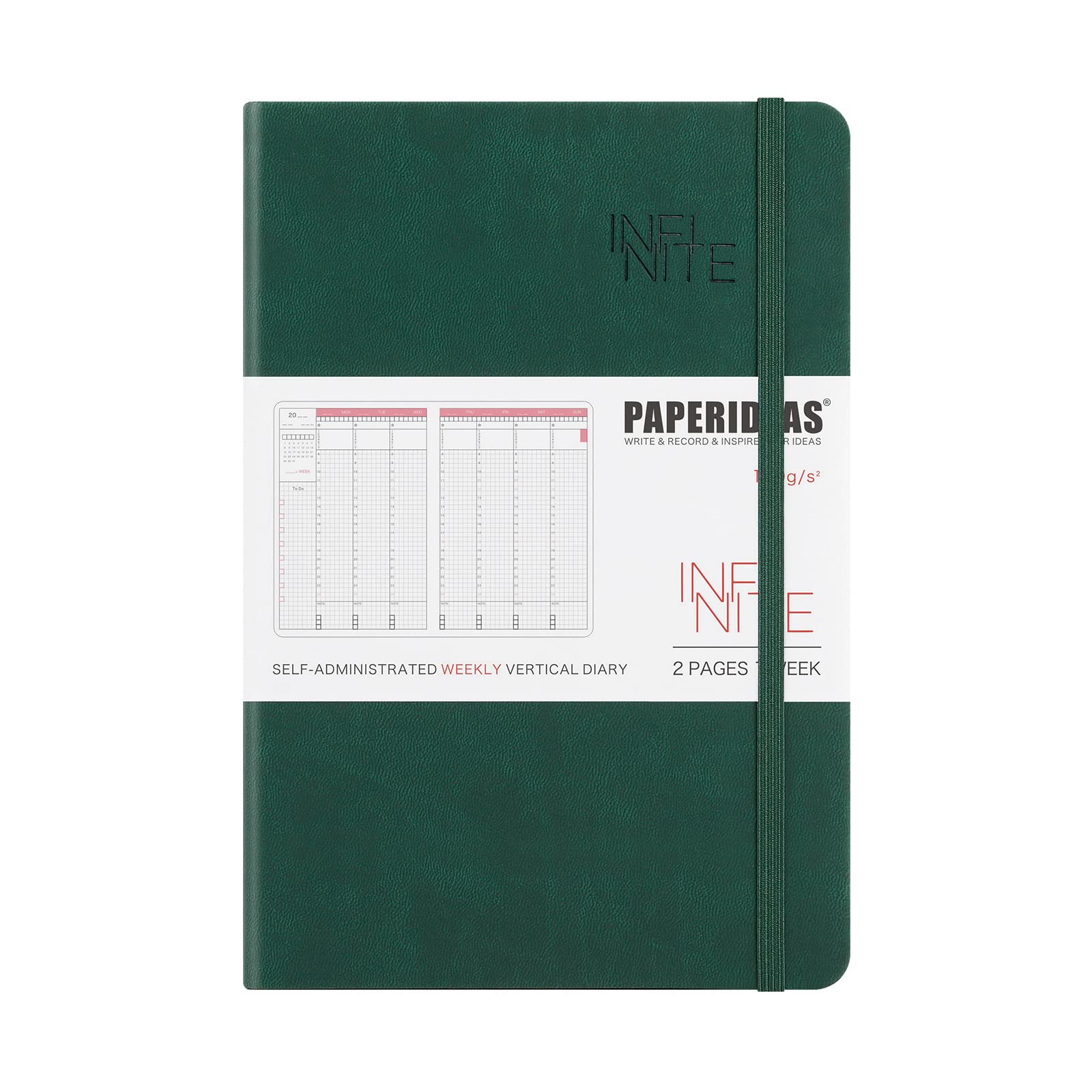 

PAPERIDEAS Infinite A5 Size Hardcover DIY Self-Management Planner, Weekly Vertical Layout, Christmas Green