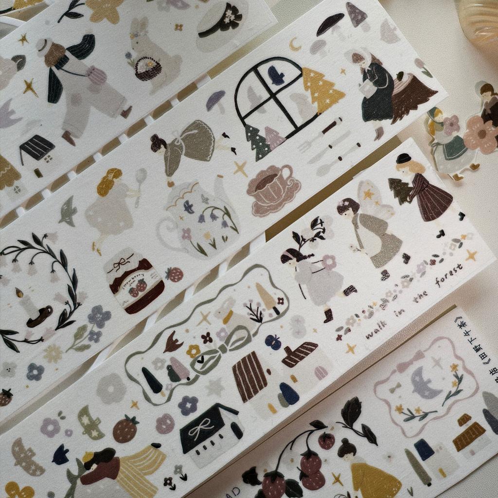 Light Retro Salt Style Journal Washi Tape - 'Field Afternoon Tea' PET Design