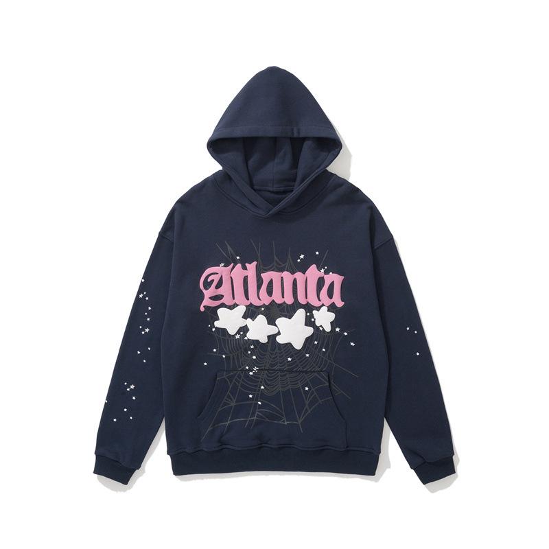 High-Quality 450g Men's Spider Web Foam Print Hoodie - Young Thug Style