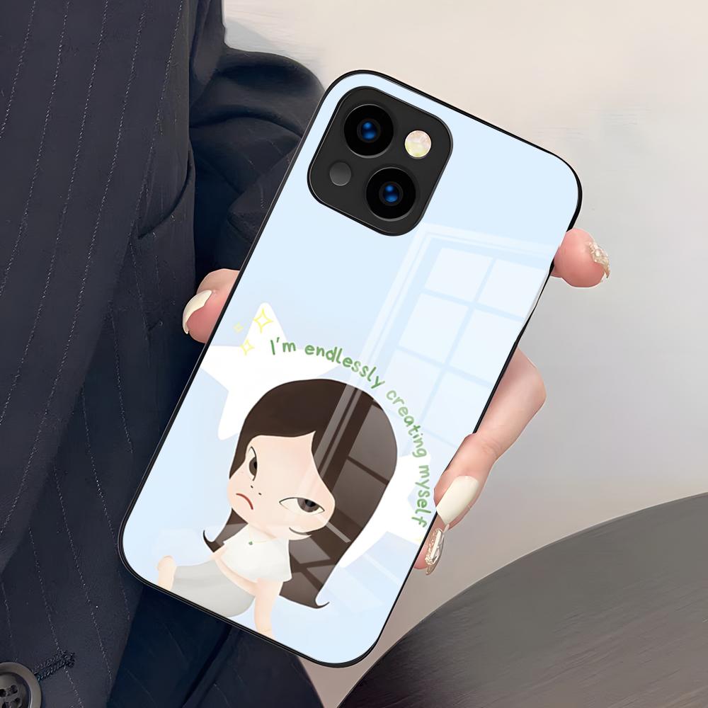 Japon Y-Yoshimoto Nara Coque de Téléphone Pour IPhone 17 Pro Max 15 Pro 16 14 Plus 12 13 Mini 11 Pro Couvercle en Verre Résistant aux Chocs