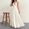Elegant Solid Color Halter Backless A-Line Midi Dress Women 2026 Stylish Office Casual Wear