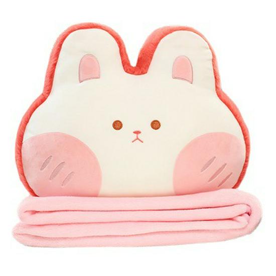 Cartoon Animal Pillow and Blanket: Cute Rabbit, Panda, Pig, Frog Design for Home, Office, or Car Naps