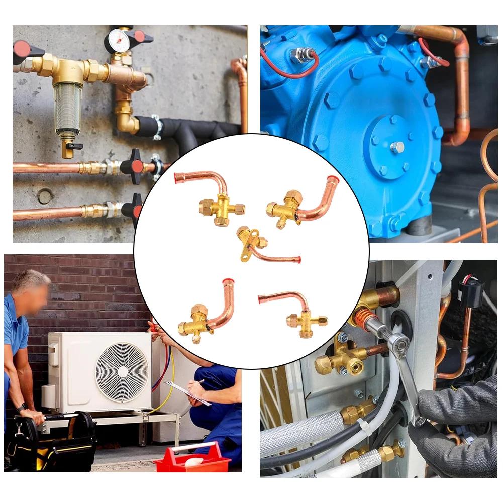 Three-Way Valve Brass Air Conditioning Shut-Off High Low Pressure For HVAC Split System Cooling Heating Maintenance
