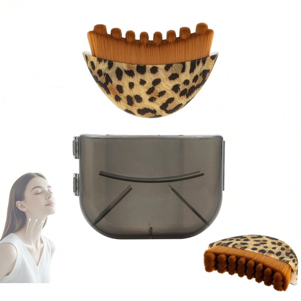 1pcs Leopard Print Contour Face Brush, Dry Brush For Face, Chin And Jawline Massager, Ergonomic Design Precisely Fits Skin