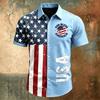 Men's Short Sleeve Button Down Shirt Collared Casual Fit with Letter Print and USA Flag Inspired Pattern for Spring Summer