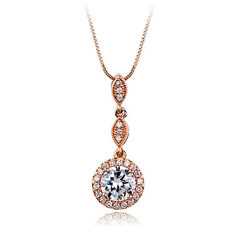 

ZHOUYANG Fashion Crystal Pendant Neck Chain For Women Cubic Zirconia Rose Gold Color Necklace Jewelry Top Quality Gifts N428 Clear