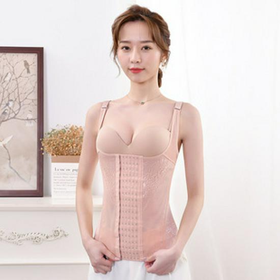 Breathable 3-Row Steel Boned Waist Shaping Vest with Lace & 17 Buttons