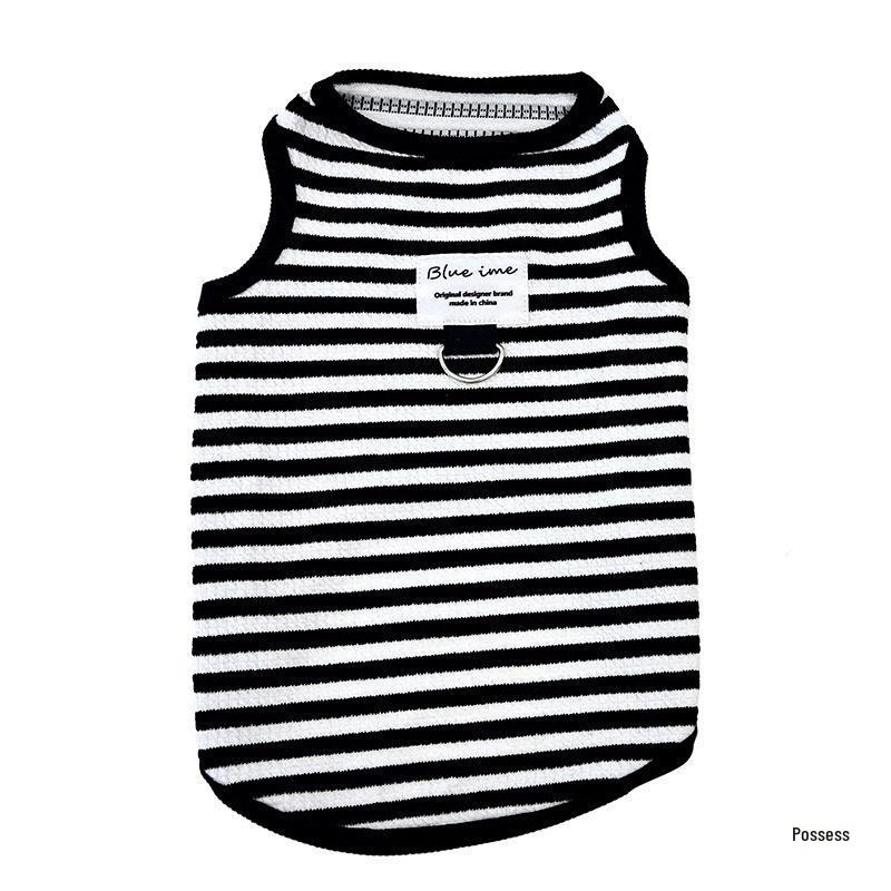 Spring & Autumn Cotton Striped Dog Vest - Comfortable Leash-Pulling Outfit for Teddy, Bichon, Small & Medium Dogs