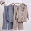 European-Style Women's Two-Piece Set: Knit Cardigan & Wide-Leg Pants - Trendy Spring/Autumn Fashion with Metal Buttons