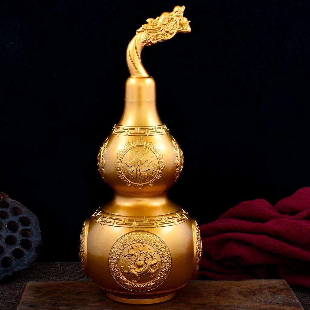 Auspicious Brass Gourd with Four Beasts - Metal Craft Ornament for Home or Office