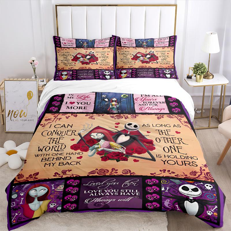 3pcs Rose Design Jack and Sally Bedding Set, Including 1 Quilt Cover and 2 Pillow Shams, Without Filling, Soft and Comfortable Home Bedroom F077