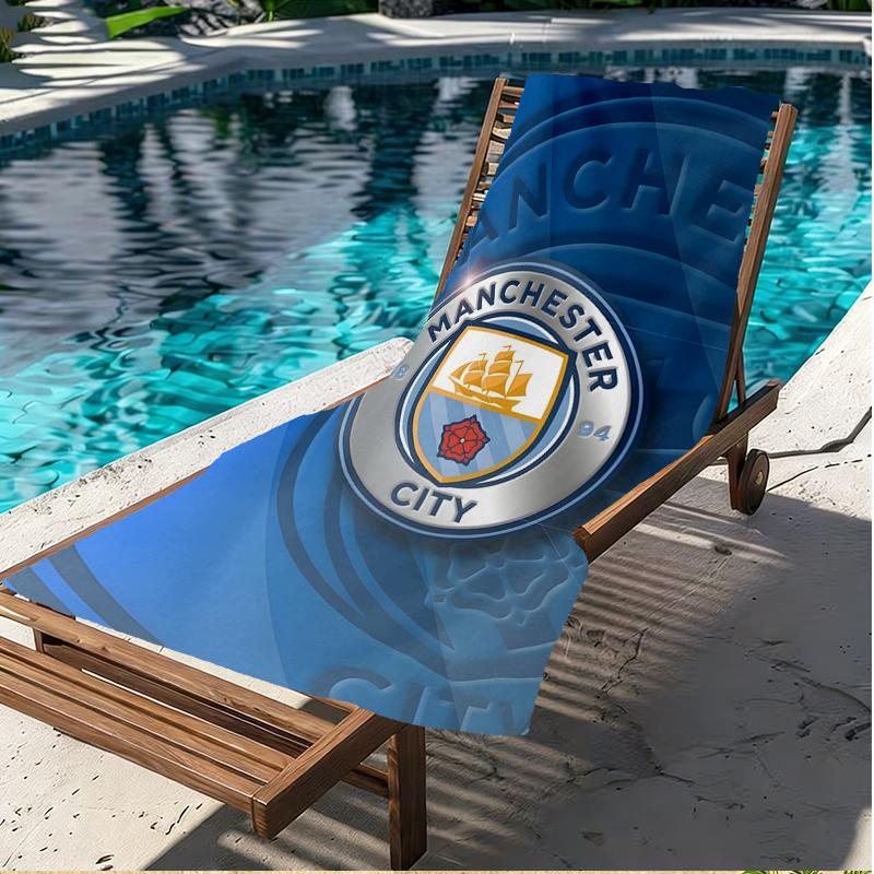 Manchester City FC Tryck Strandhandduk, Mångsidig Lätt Absorberande Strandhandduk för Pool Surf Yoga Badrum, Perfekt Födelsedag Semesterpresent
