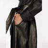 Schwarzer Party-Anzug Passform Handgemachter Trenchcoat Lässig Lammleder Echt Damen