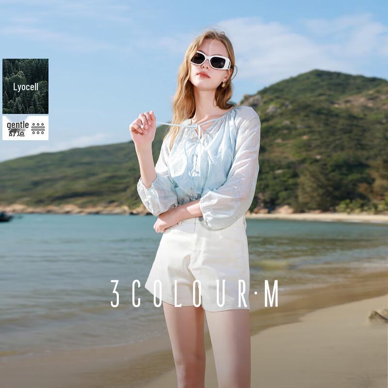 Sancai 2025 Summer Lyocell Embroidered 3/4 Sleeve Blouse L