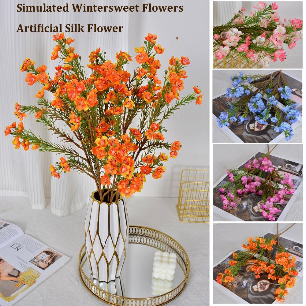 66cm Simulated Wintersweet Flowers Silk Fabric 7 Colors Home Office Vase Decoration DIY Gift Prop Cherry Blossoms Fake Flowers