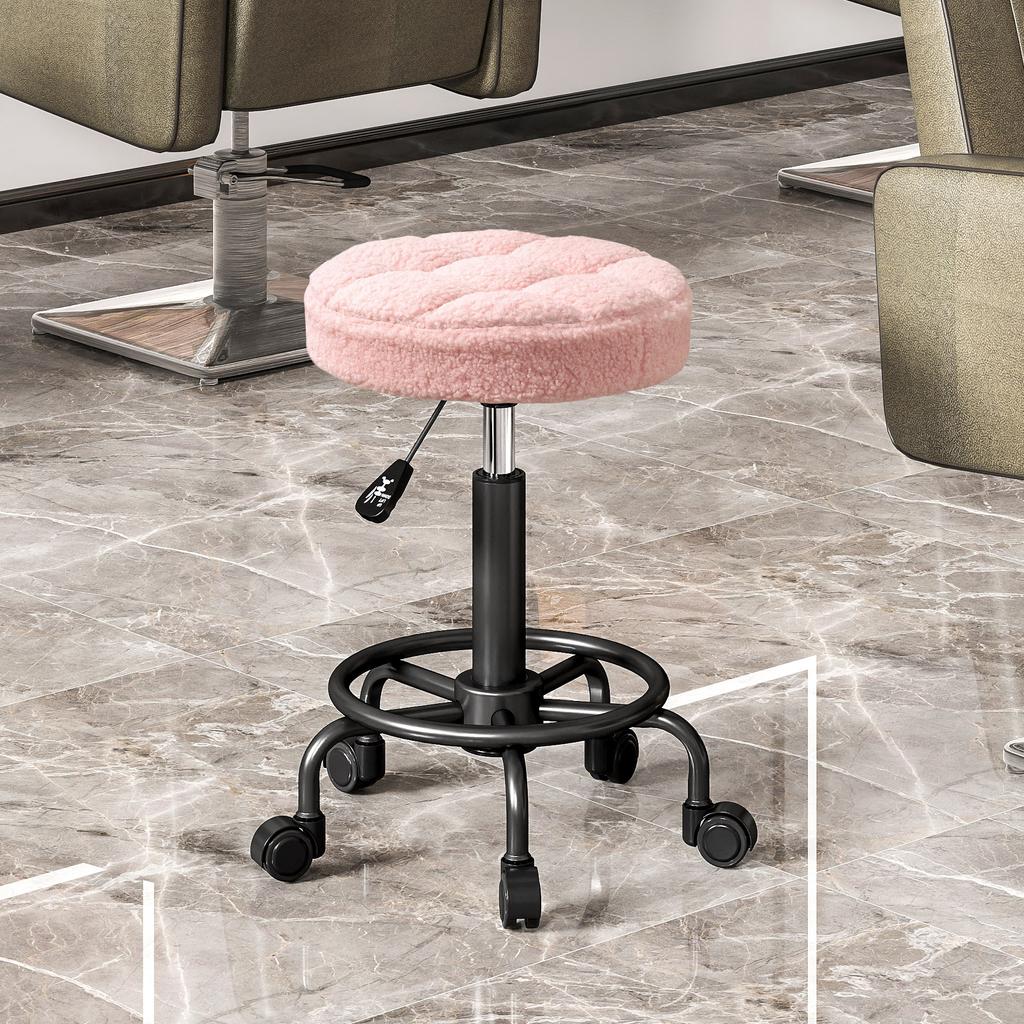 Rolling Stool Height-Adjustable Swivel Stool 55-66 Cm, Work Stool 360 Degrees Rotating, Diameter 50 X 50-66 Cm, Pink