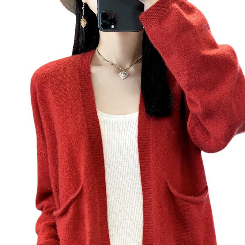 Women S V Neck Loose Knit Cardigan Sweater With Pockets