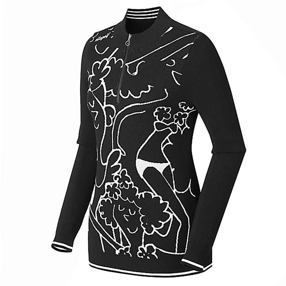 Elle Golf Women S Solidad Pattern Mock Neck Sweater_6H23402 Black_199/090