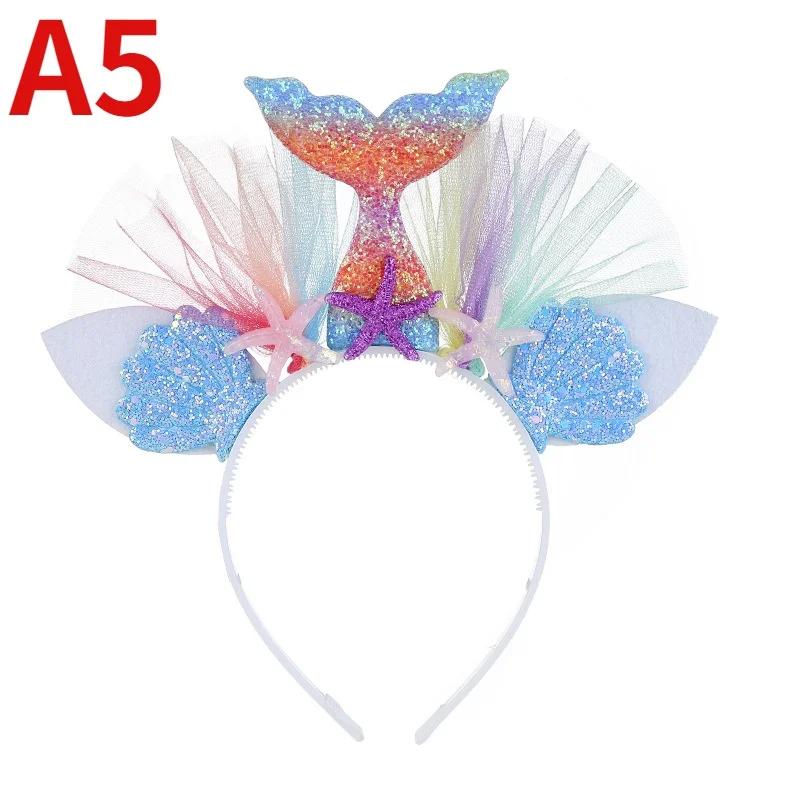 Little Mermaid Party Crown Headband Mermaid Tail Hat Photo Props for Girl Birthday Party Mermaid Hair Accessories