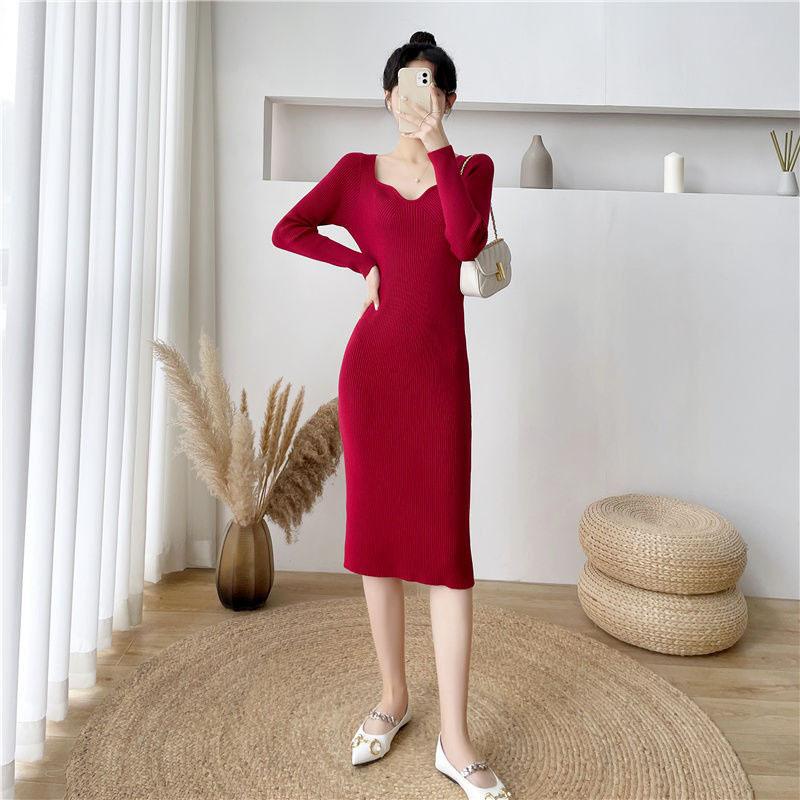 a knitted dress with buttocks Pullover sweater wrapped for women autumn and winter medium solid length woolen dress sweater female tops Buy cheaply on Joom featured-light-as-air