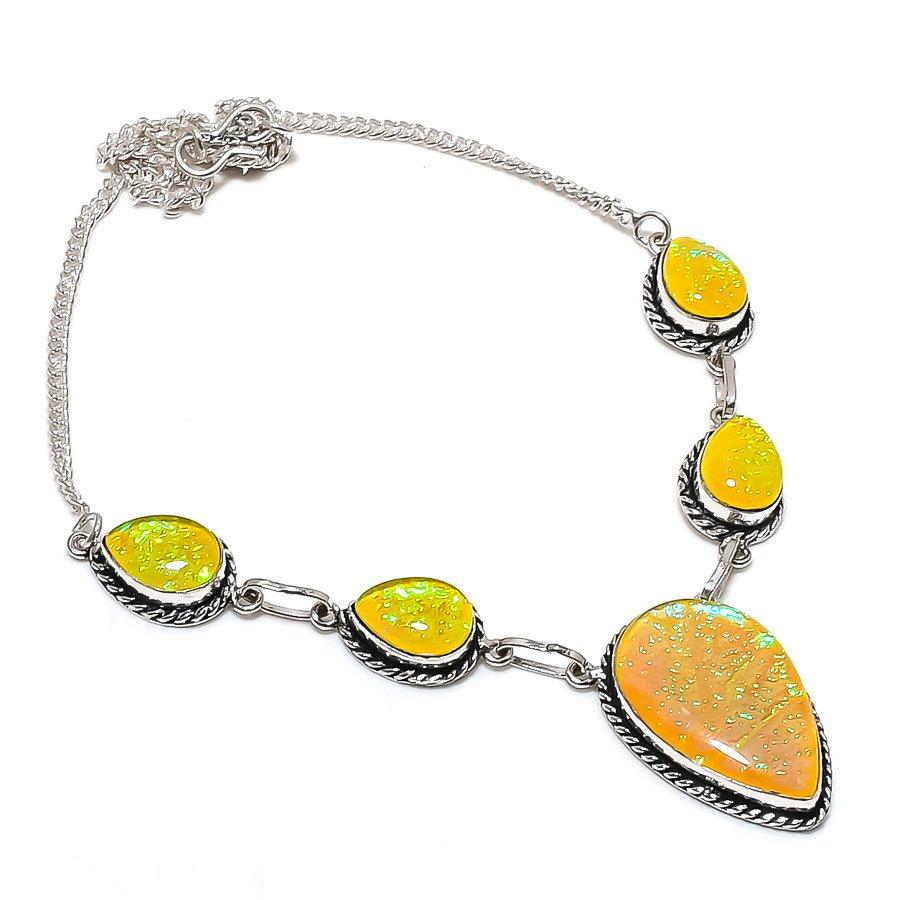 Natural Yellow Triplet Opal 925 Sterling Silver Jewelry Necklace 18" F5E96