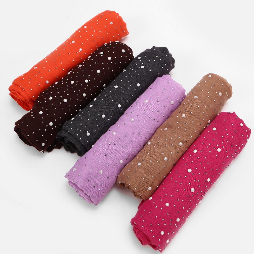 75x180cm Beads Pleated Hijab, Cotton Rayon Scarf Shawl
