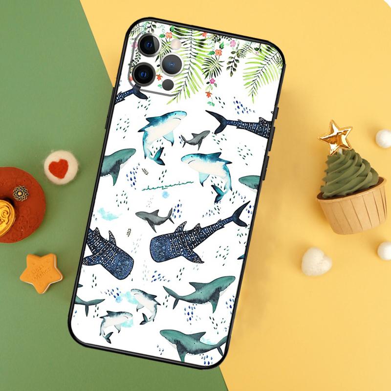 Cartoon Shark Phone Case For iPhone 17 17Air 16 15 14 13 11 12 Pro Max 12 13 Mini 16E Shockproof Cover