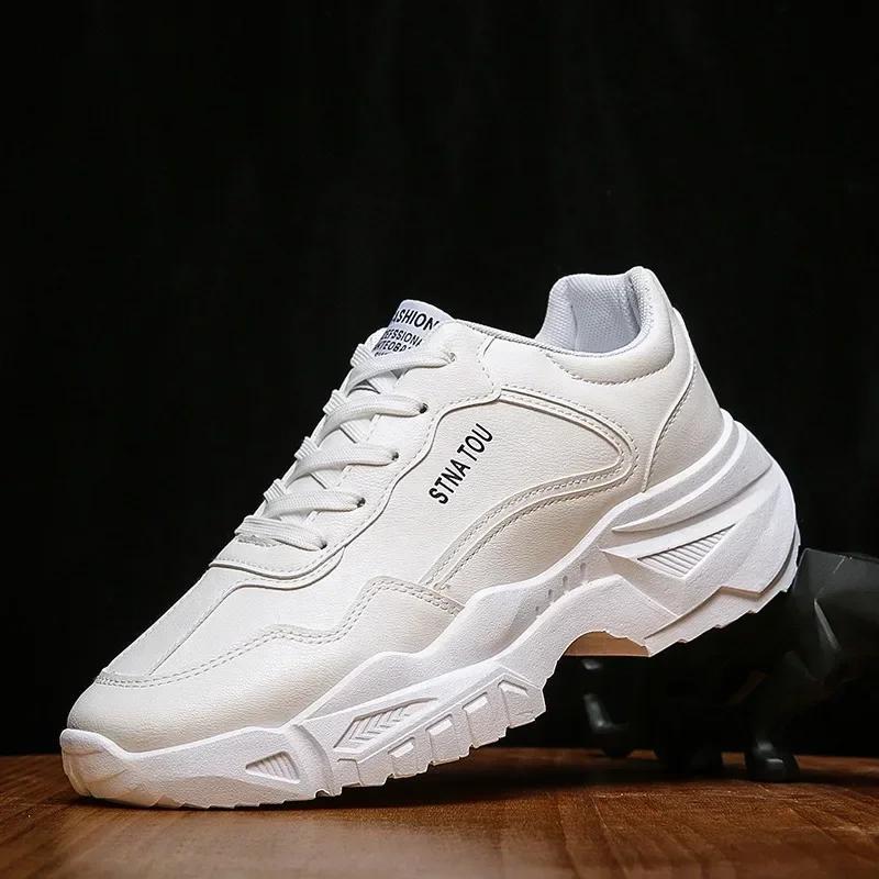 Fashion PU Men Sneakers White Lace Up Platform Shoes for Men Running Sport Casual Shoes Spring Autumn Male Shoes Vulcanized Shoes Men